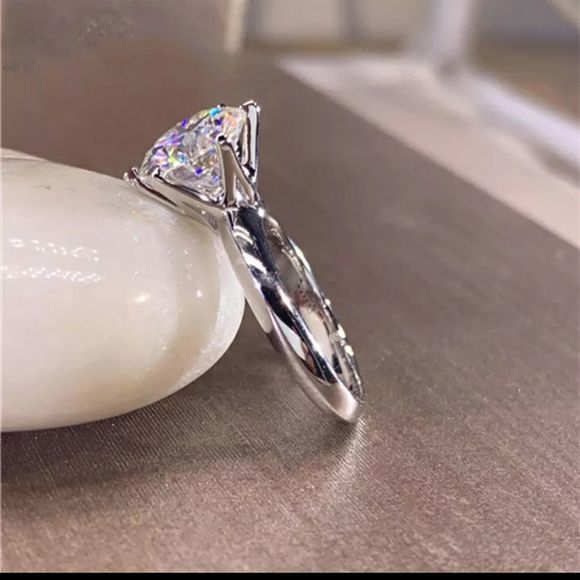 White Gold Plated Sterling Silver 100% Genuine Moissanite Diamond Ring - Picture 7 of 12